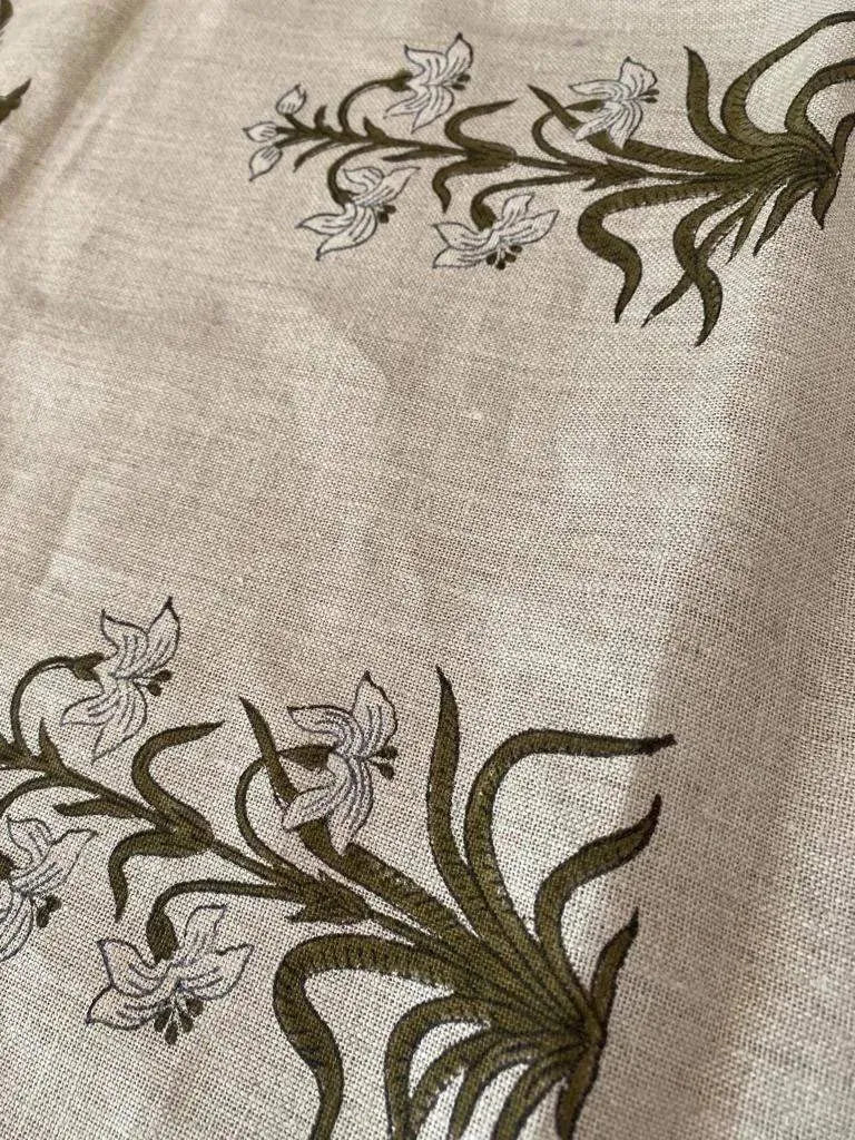 Elyvia Block Print Handloom Linen Fabric
