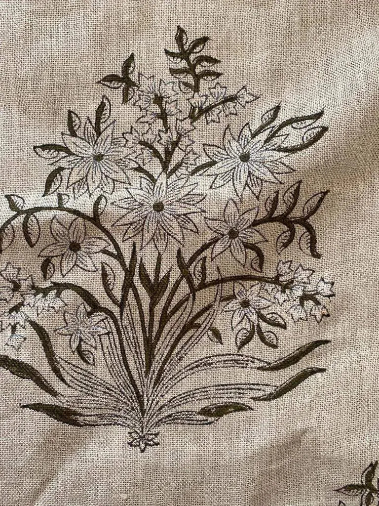 Luneth Block Print Handloom Linen Fabric