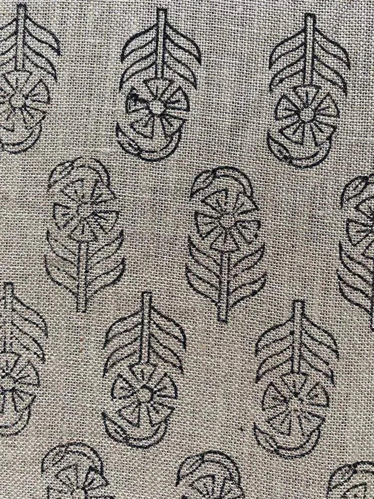 Block Print Fabric, Floral Print Linen, By the yards, Pillow Cover Fabric, For Table Cloth, Hand Woven Thick Linen Fabric For Upholstery - Maple Village Lane