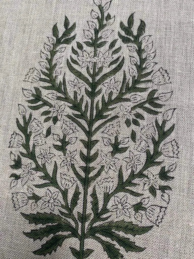 Henry Flower Block Print Handloom Linen Fabric