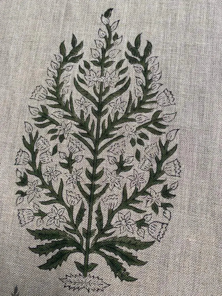 Henry Flower Block Print Handloom Linen Fabric