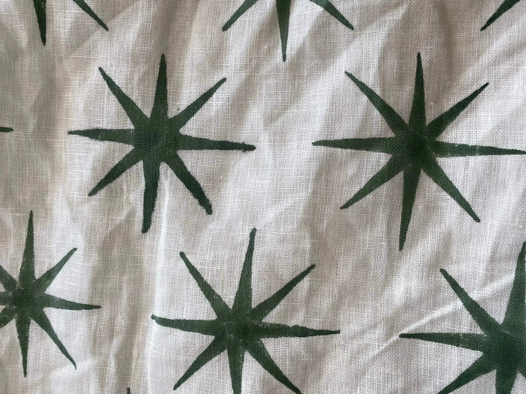 Star Block Print Handloom Linen Fabric