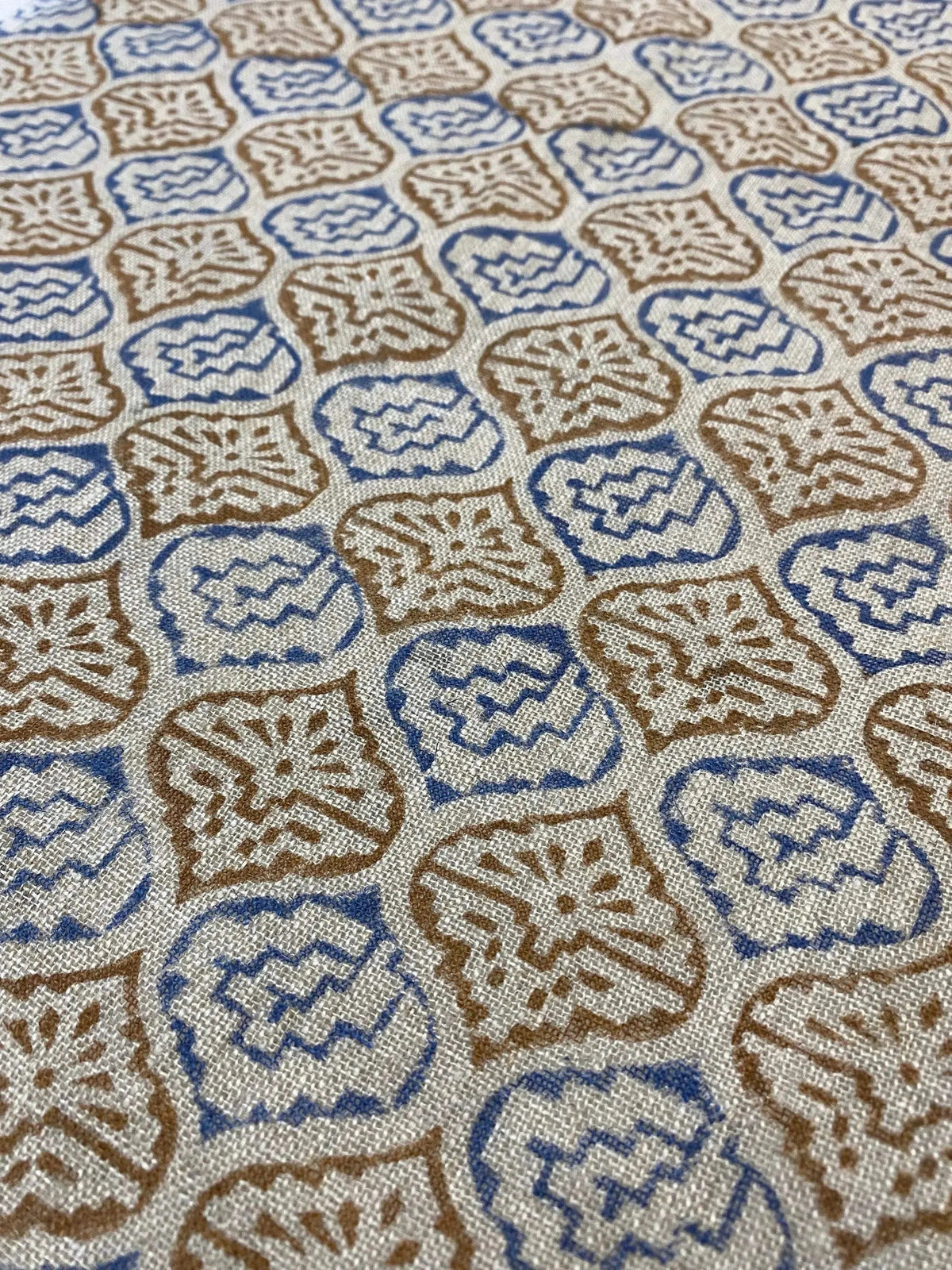 Keto Designer Blue & Mustard Floral Block Print Fabric
