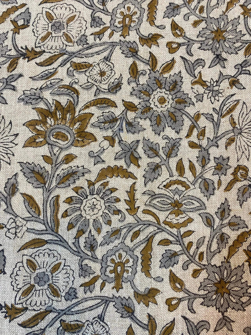 Avenly Block Print Handloom Linen Fabric