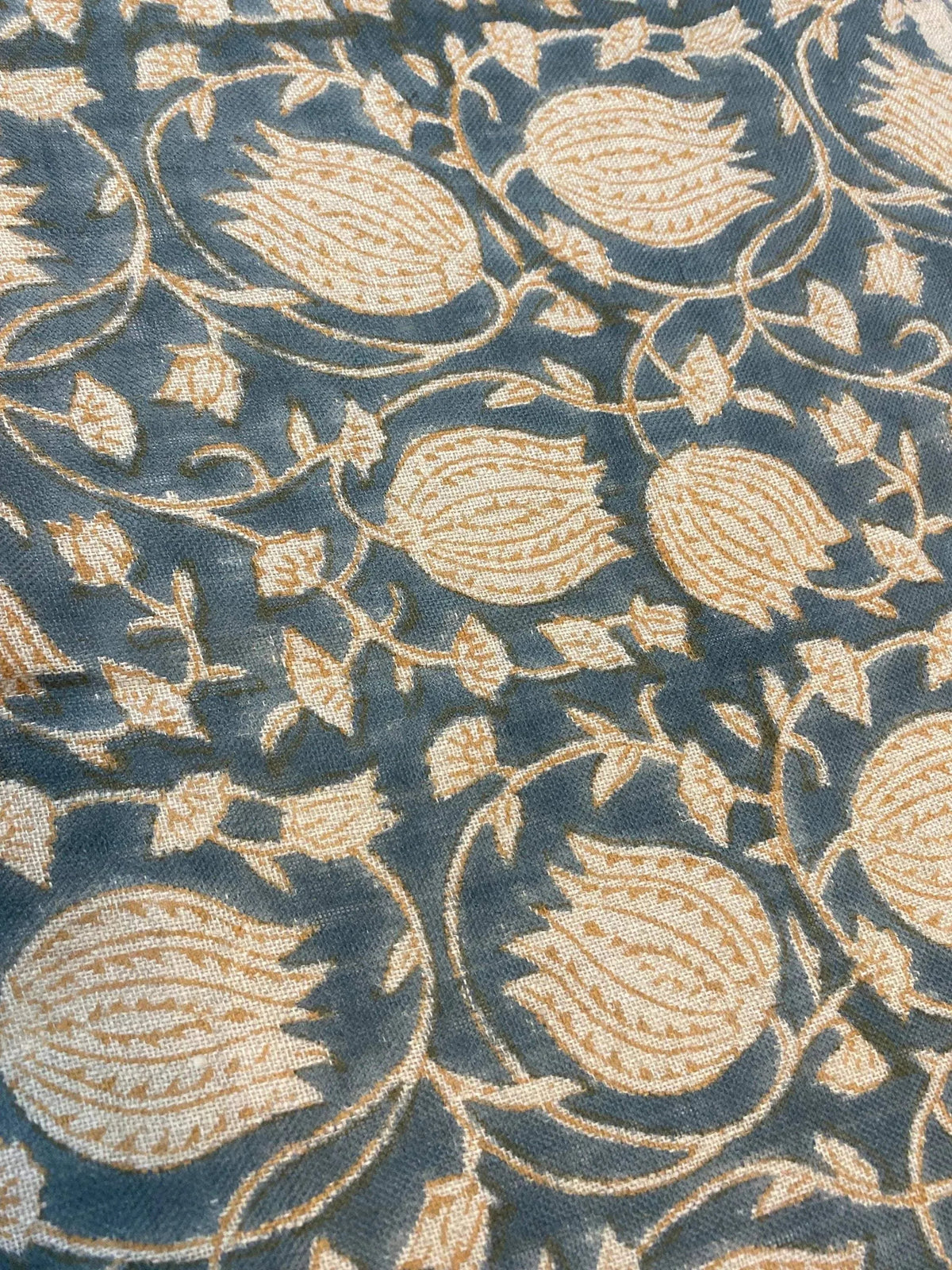 Lotus Block Print Thick Linen Fabric