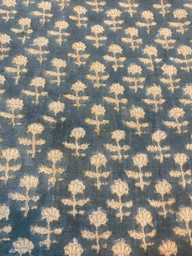 Butterfly Block Print Handloom Linen Fabric