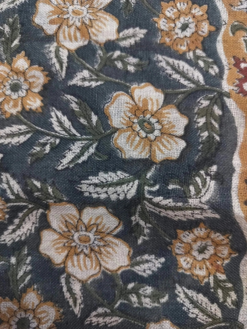 Jia Indian Hand Block Print Linen Fabric