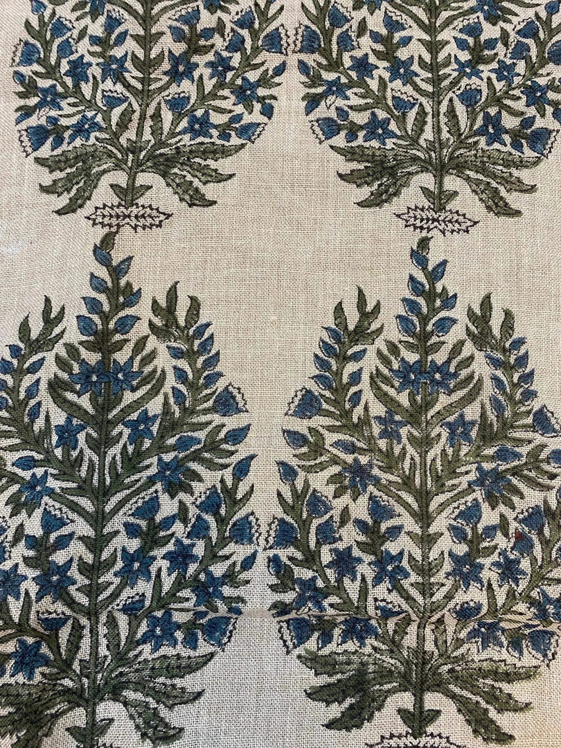 Hugh Hand Block Printed Linen Fabric