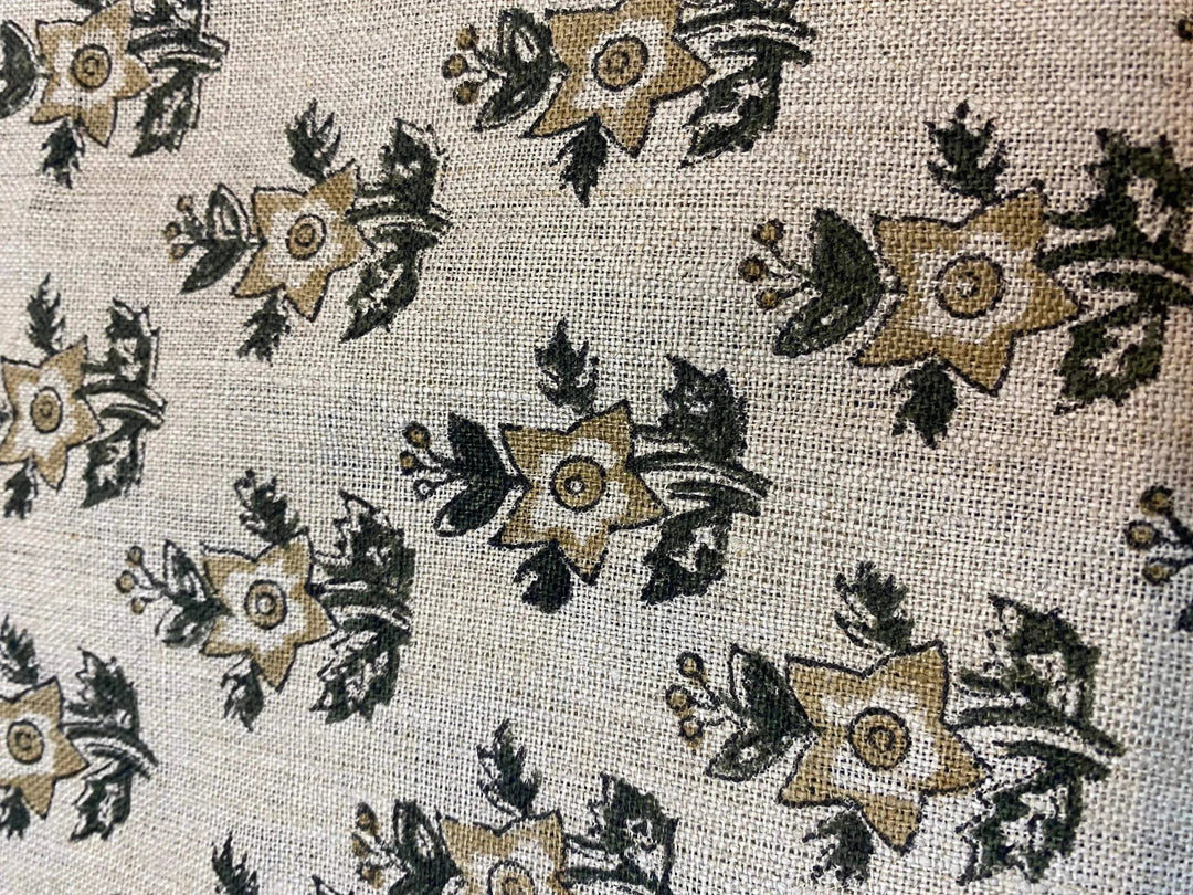 Brinelle Block Print Handloom Linen Fabric