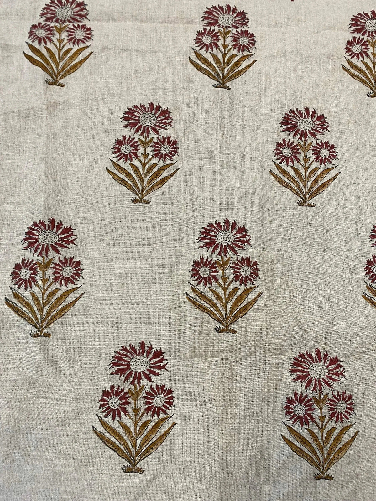 Gerbera Block Print Handloom Linen Fabric