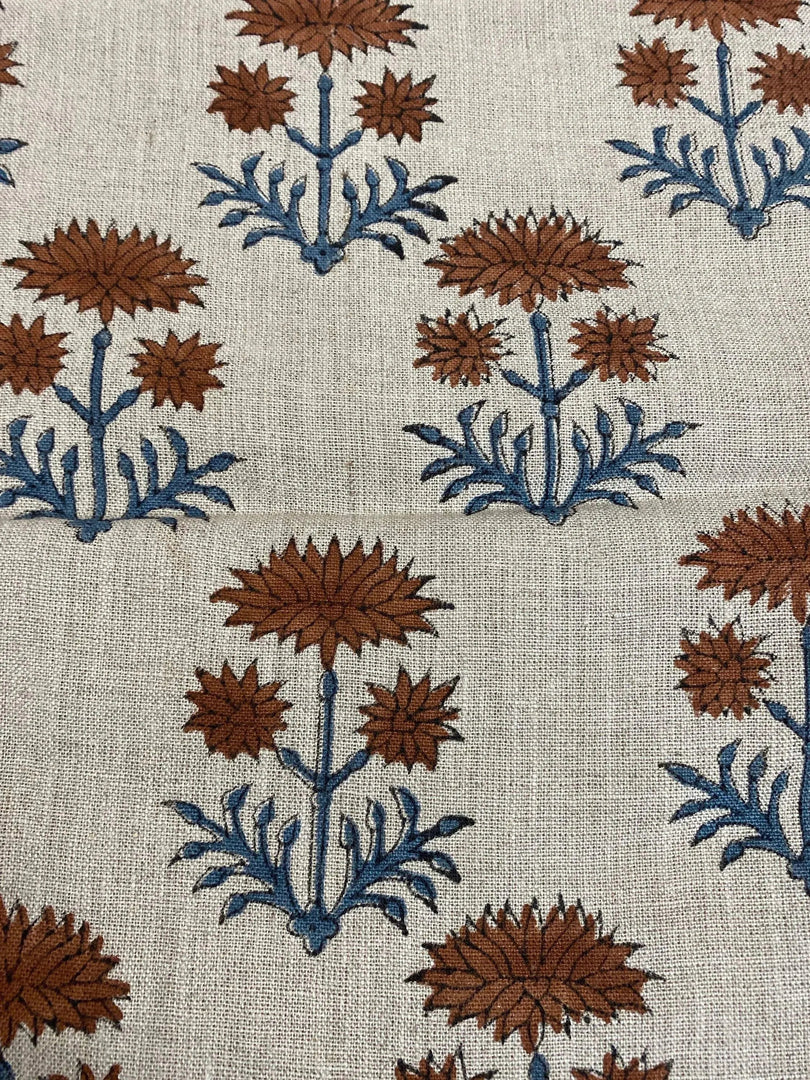 Annalise Block Print Thick Linen Fabric