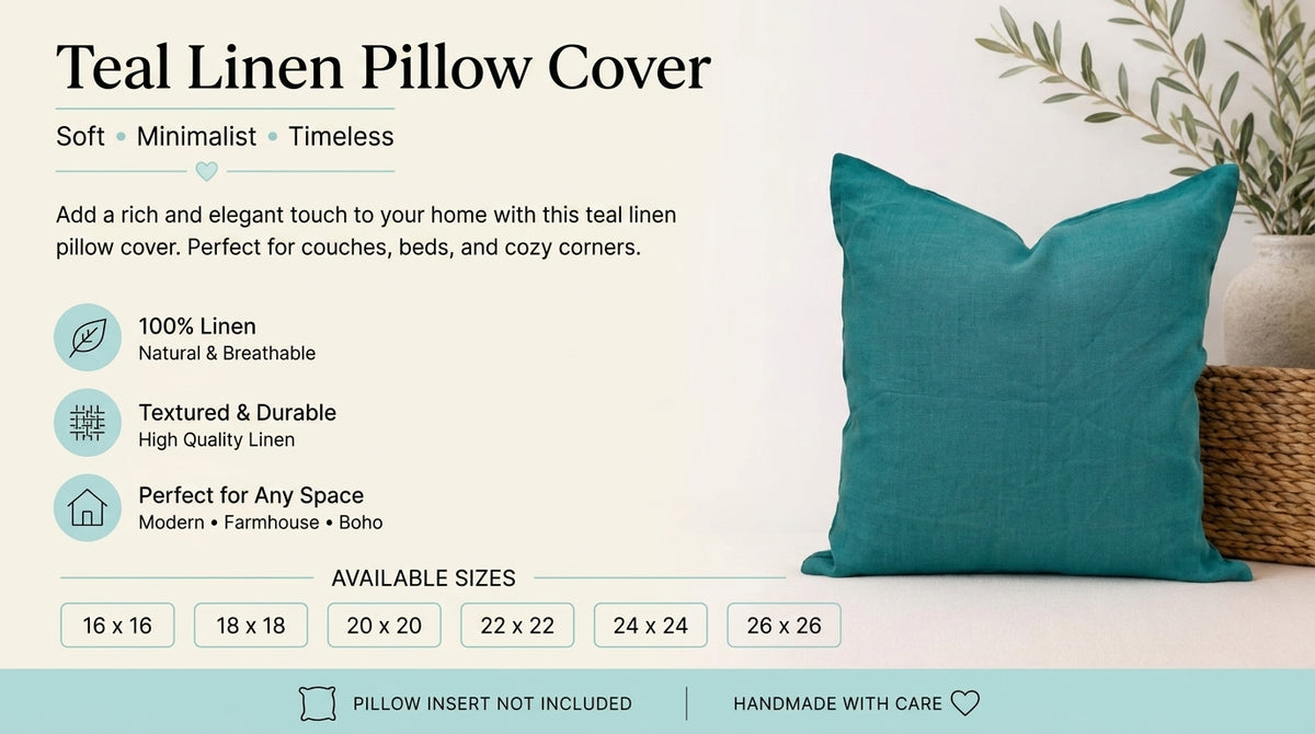 Aira Teal solid Linen Pillow Cover