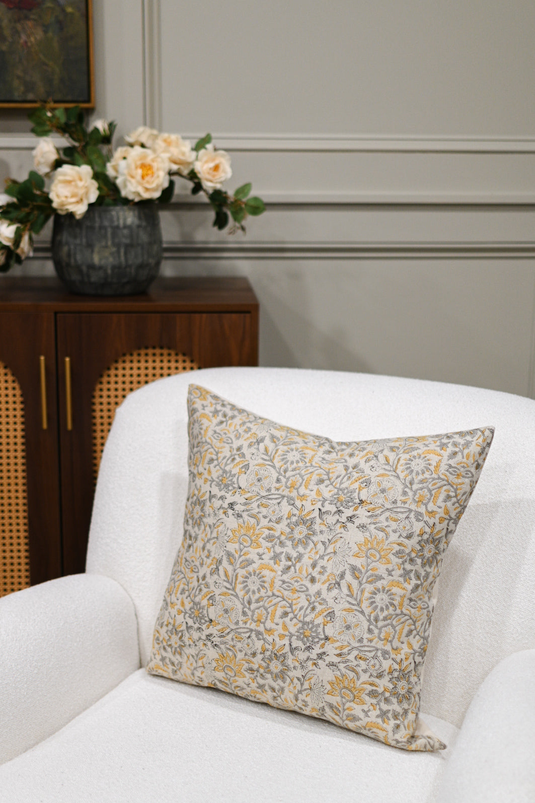 Catherine Ochre Block Print Pillow Cover