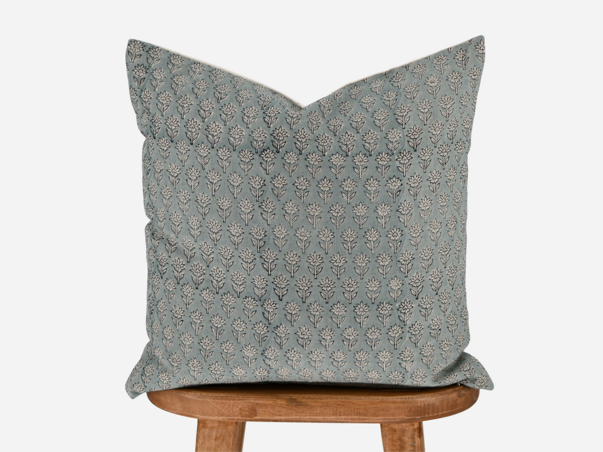 Celine Muted Dusty Blue Block Print Pillow Cover