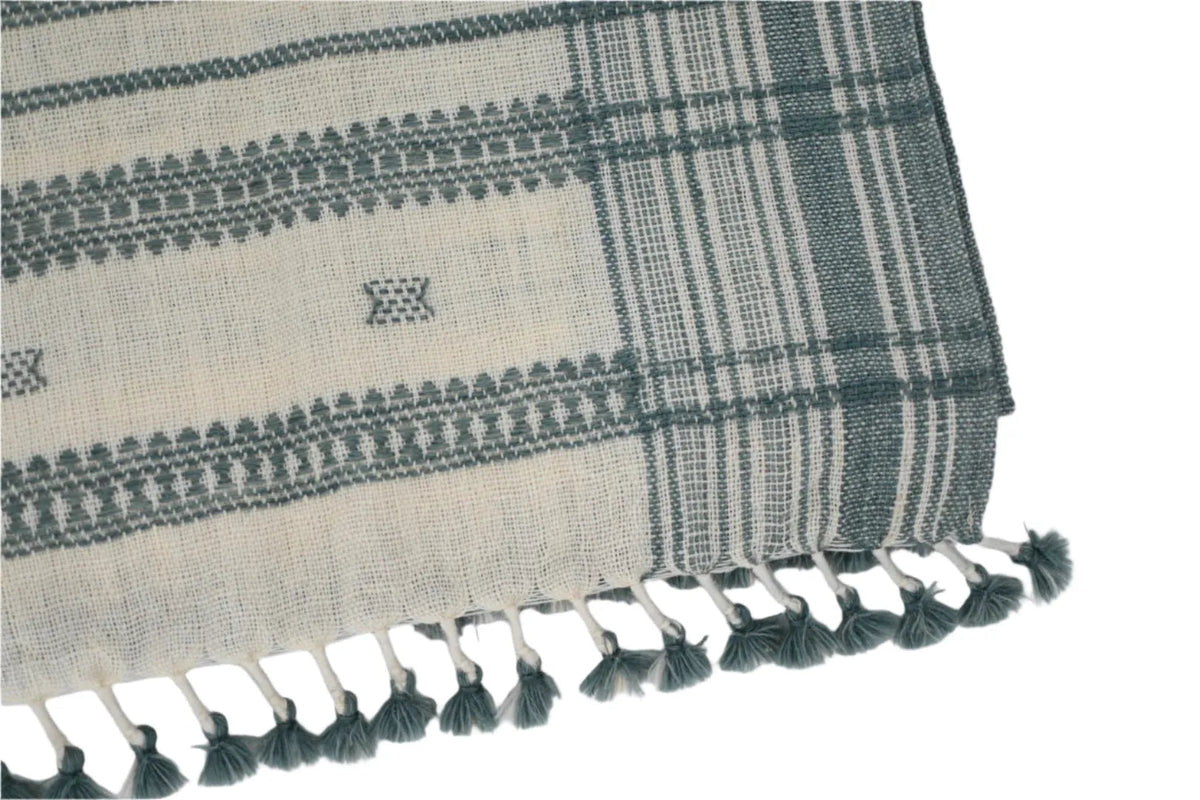 Bhujodi Table Runner - Blue and Cream - Maple Village Lane