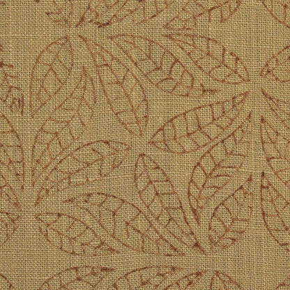 Close-up of the geometric leaf mandala block print detail on camel linen