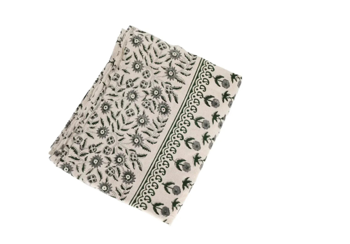Eleanor Floral Block Print Tablecloth - Maple Village Lane