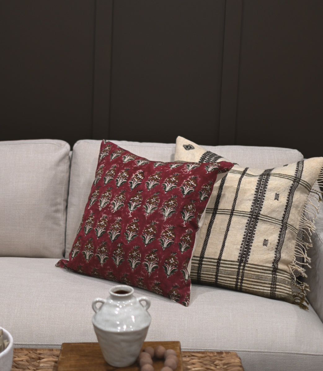 Camila Deep Crimson Block Print Pillow Cover
