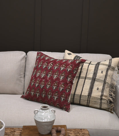 Camila Deep Crimson Block Print Pillow Cover