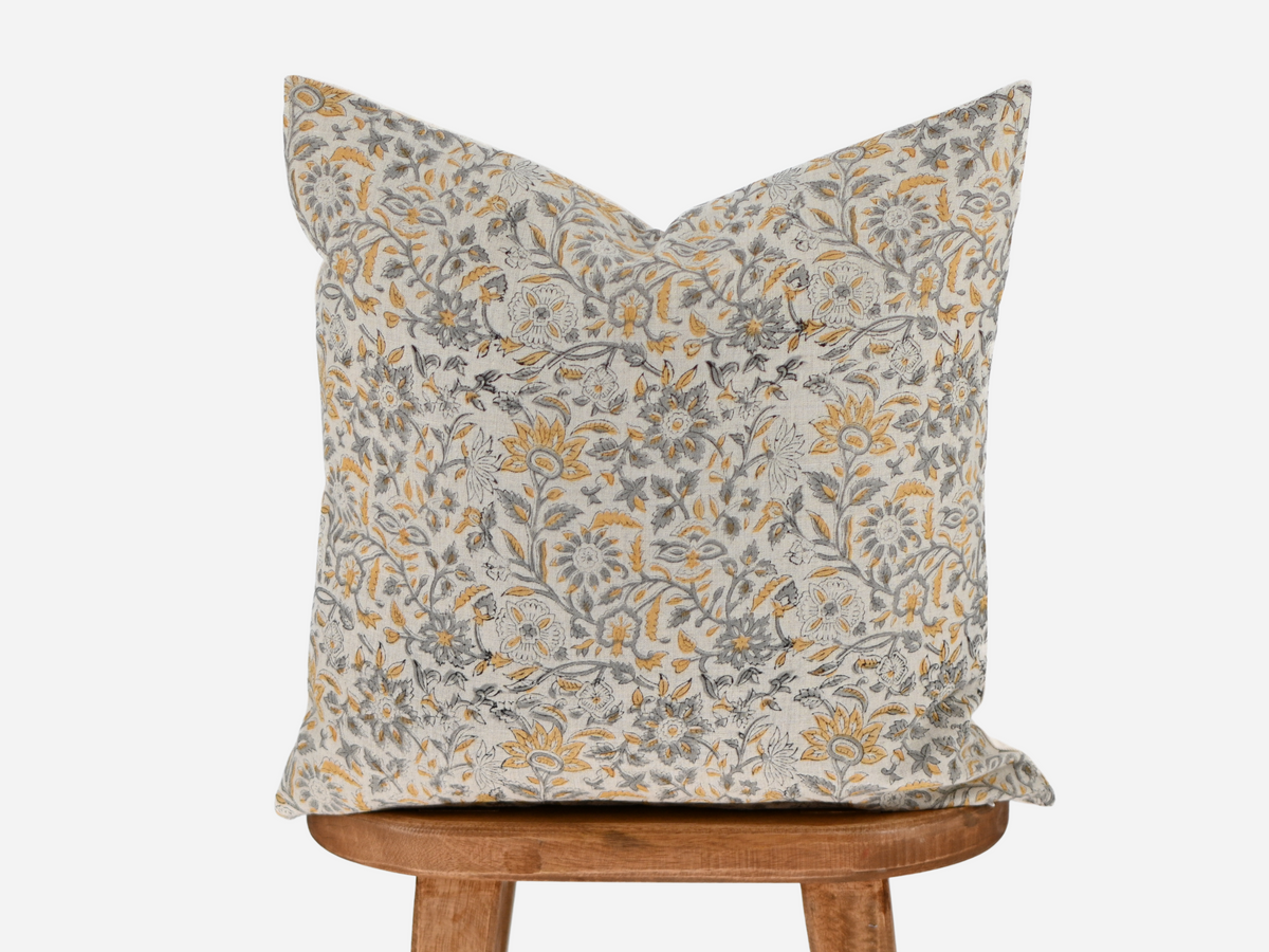 Catherine Ochre Block Print Pillow Cover