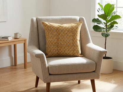 Frances Ochre Block Print Pillow Cover