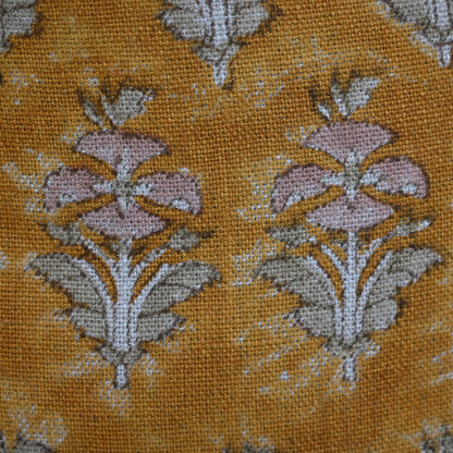 Ariana Mustard Linen Block Print Pillow Cover