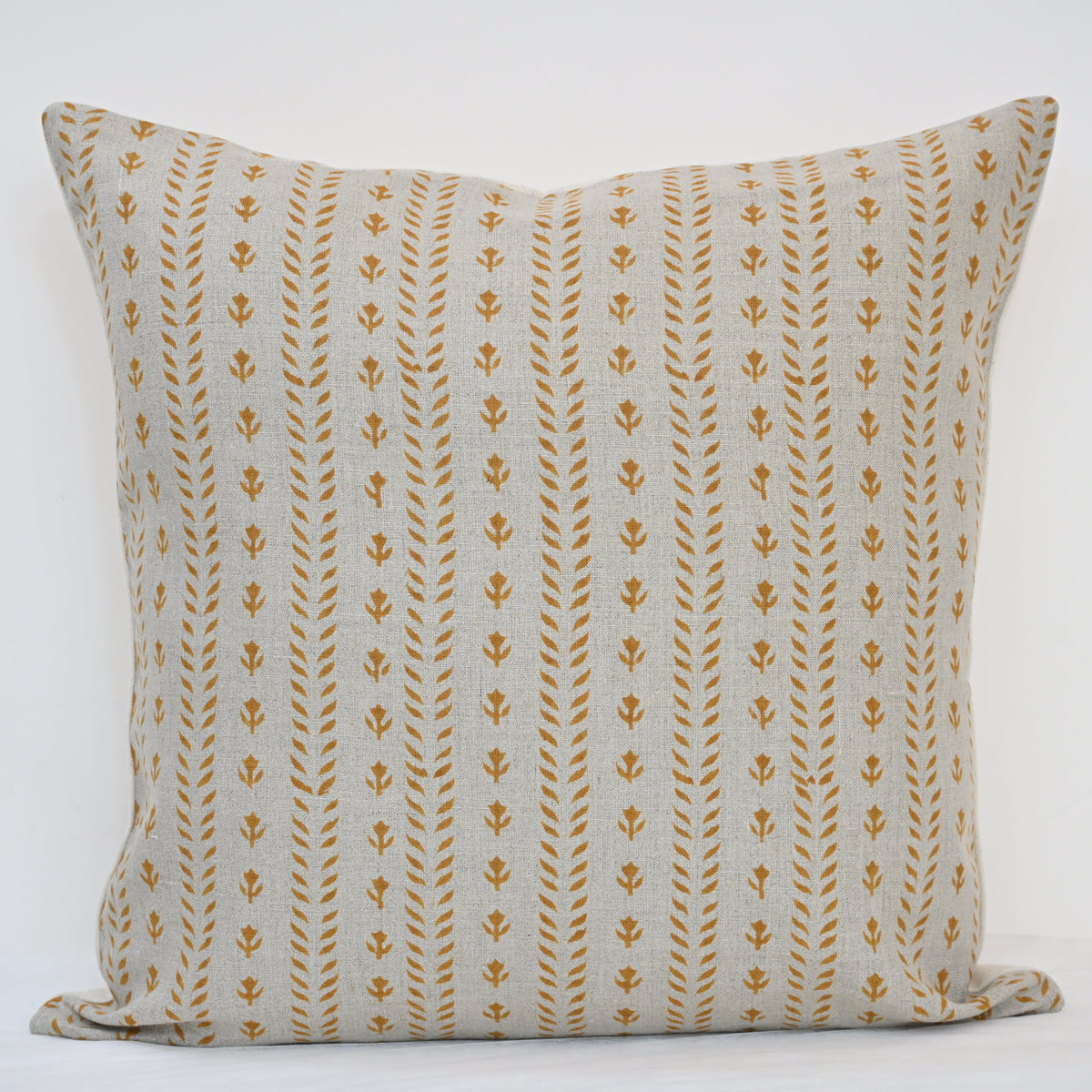 Alexa Ochre Linen Block Print Pillow Cover