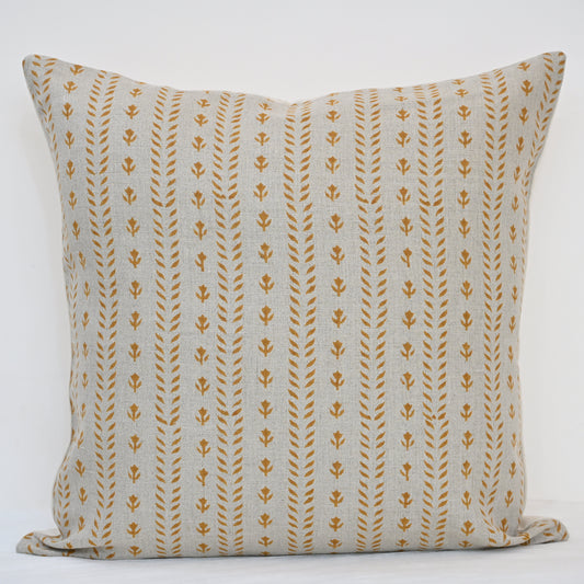 Alexa Ochre Linen Block Print Pillow Cover