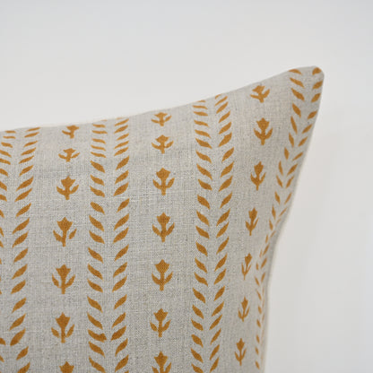 Alexa Ochre Linen Block Print Pillow Cover
