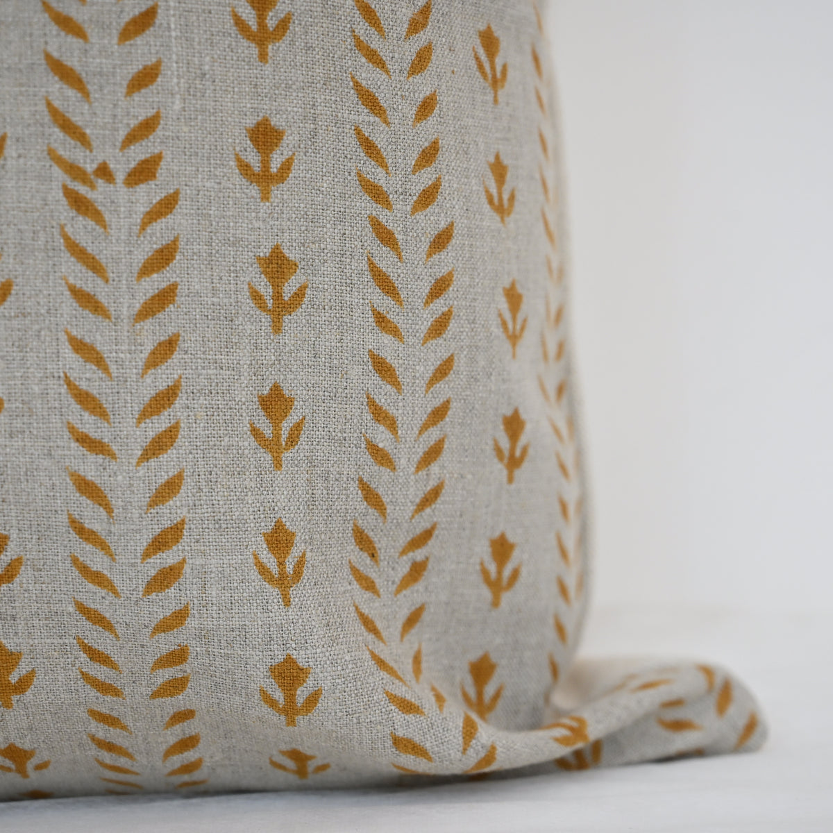 Alexa Ochre Linen Block Print Pillow Cover