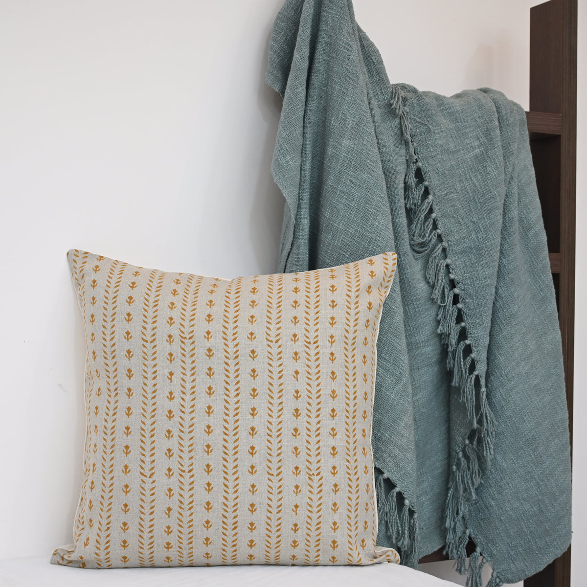 Alexa Ochre Linen Block Print Pillow Cover