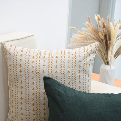 Alexa Ochre Linen Block Print Pillow Cover