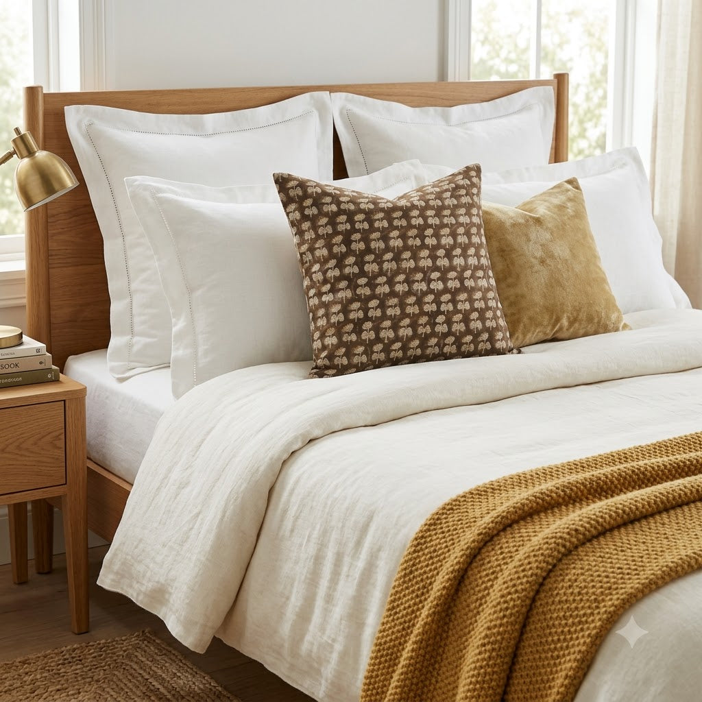 Joanna Espresso Linen Block Print Pillow Cover