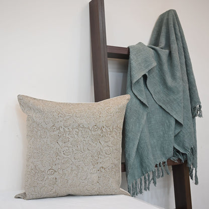 Lucia Charcoal Linen Block Print Pillow Cover