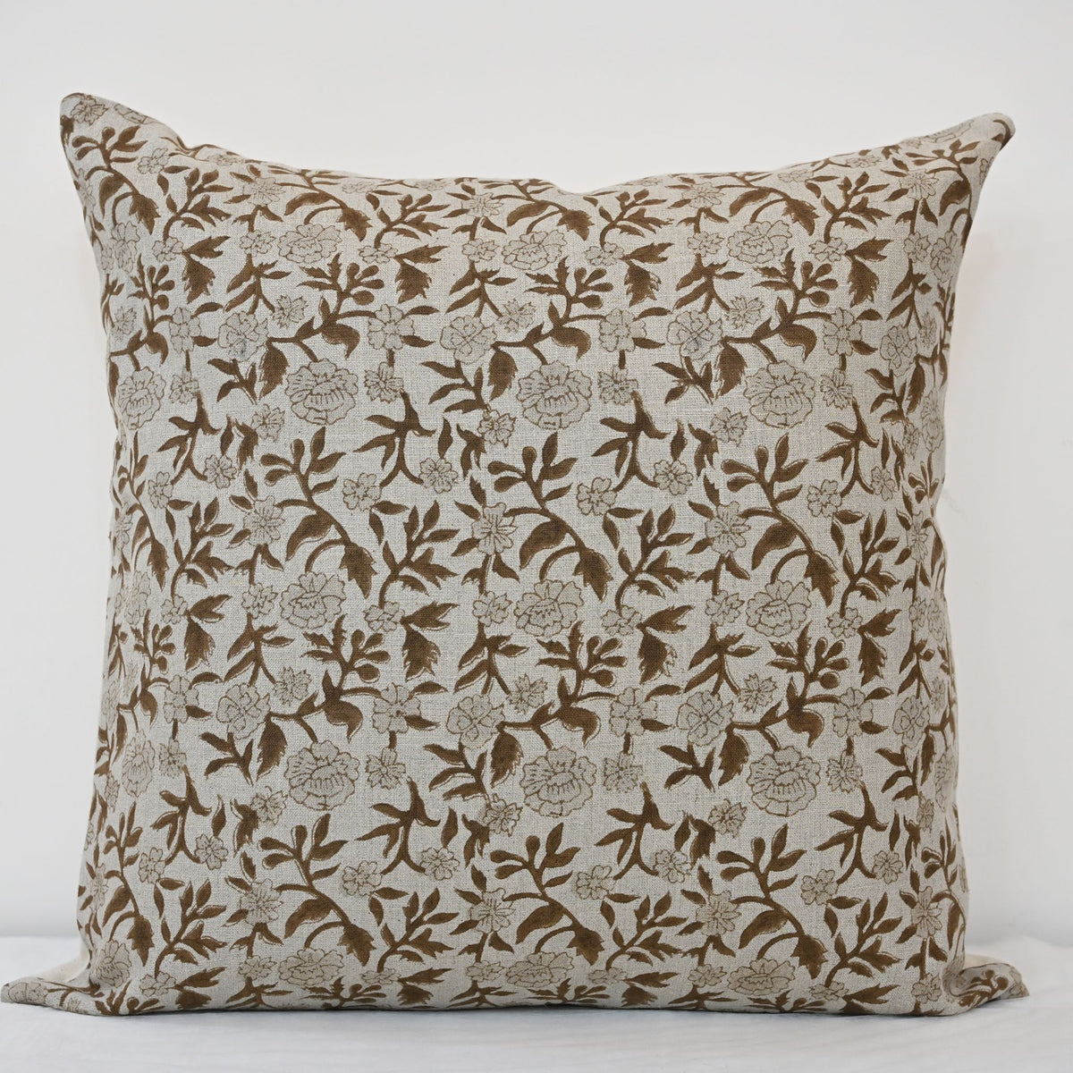 Kara Chestnut Linen Block Print Pillow Cover