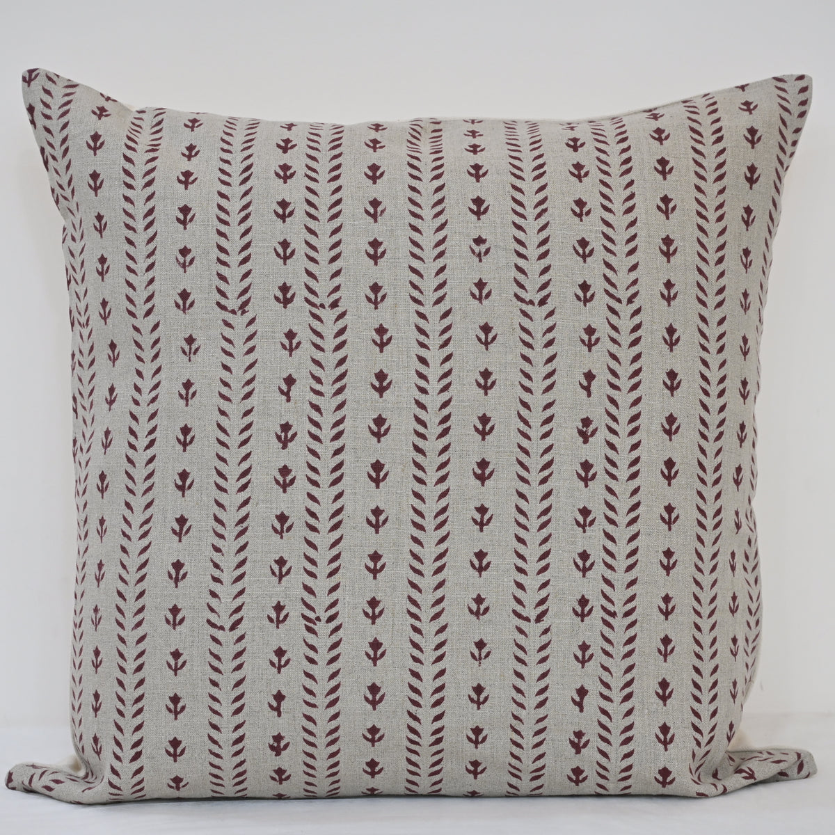 Alexa Maroon Linen Block Print Pillow Cover