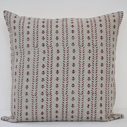 Alexa Maroon Linen Block Print Pillow Cover