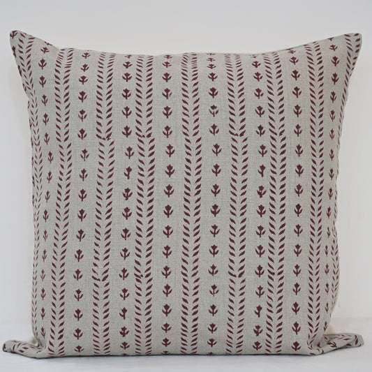 Alexa Maroon Linen Block Print Pillow Cover