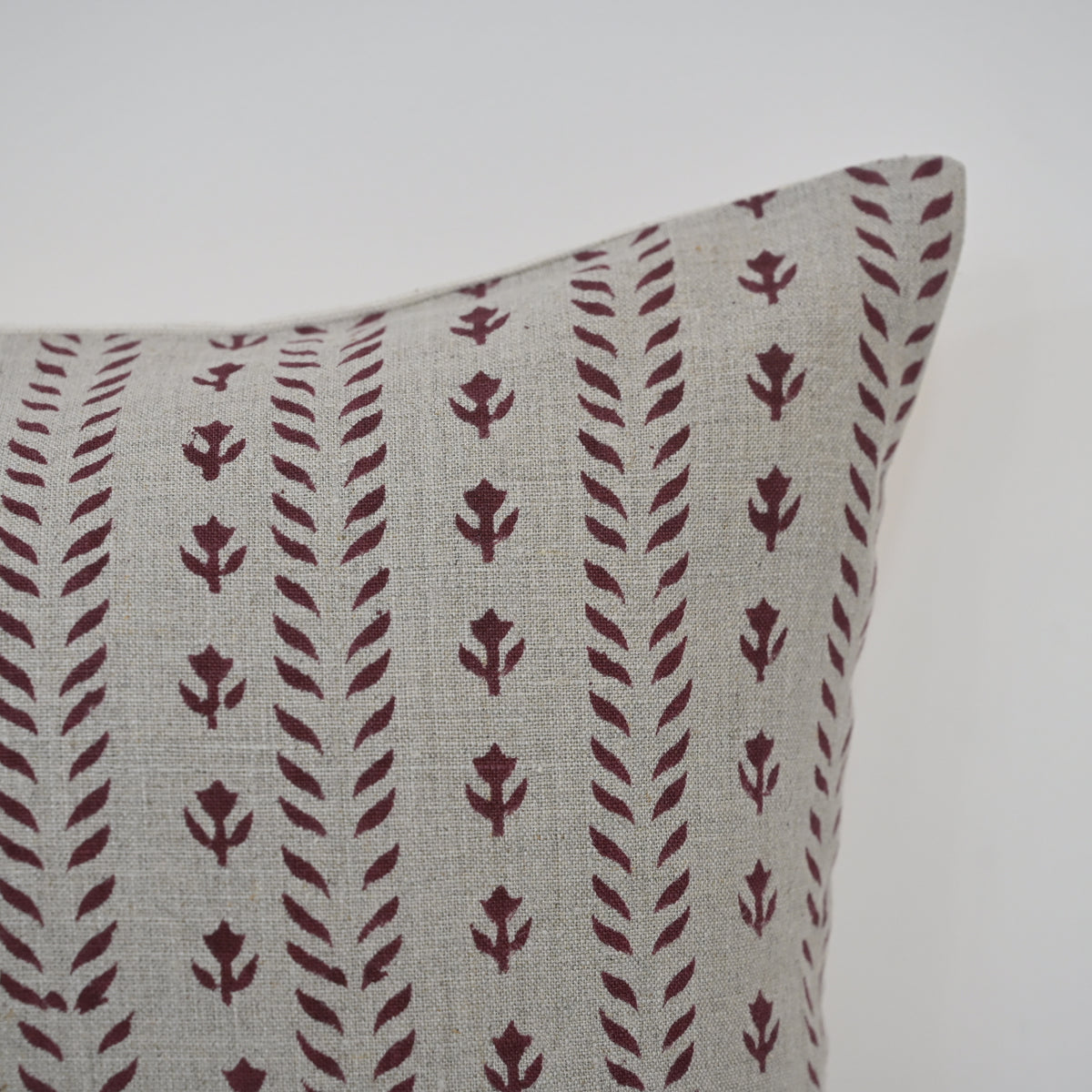 Alexa Maroon Linen Block Print Pillow Cover
