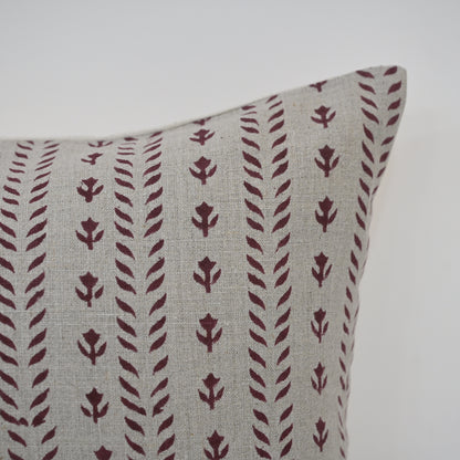 Alexa Maroon Linen Block Print Pillow Cover
