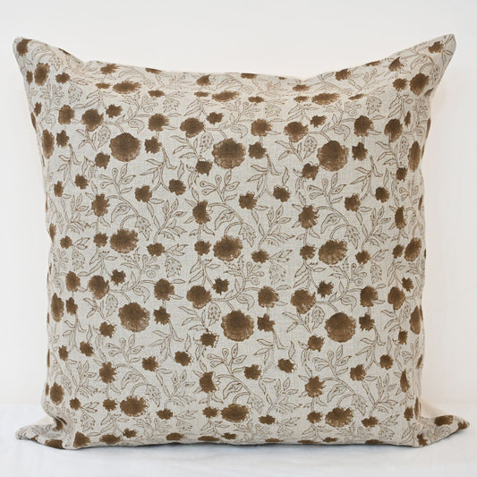 Julie Chocolate Linen Block Print Pillow Cover
