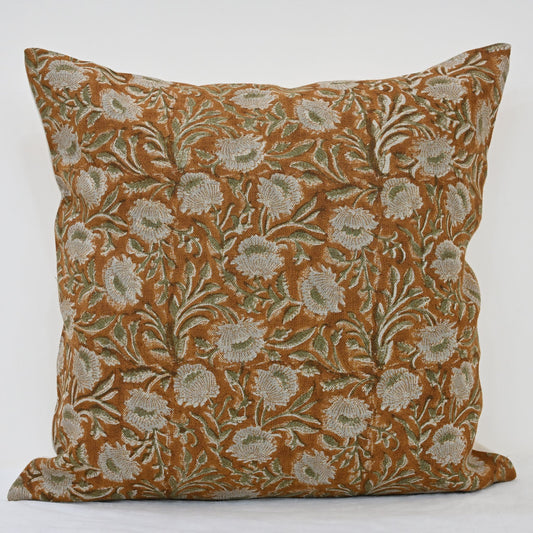 Elise Warm Linen Block Print Pillow Cover