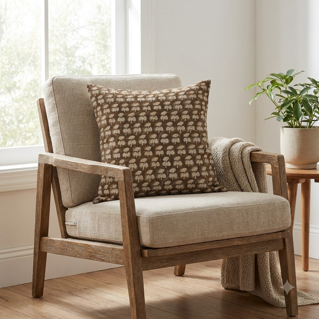 Joanna Espresso Linen Block Print Pillow Cover