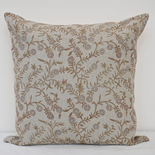Bailey Taupe  Linen Block Print Pillow Cover