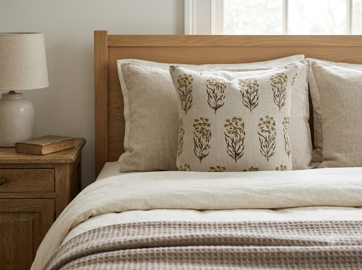 Brianna moss Linen Block Print Pillow Cover