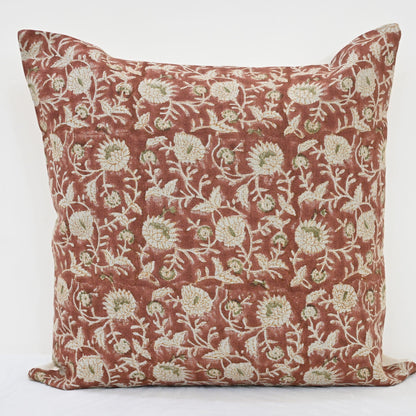 Eliza Rust Linen Block Print Pillow Cover