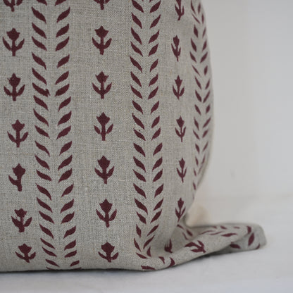 Alexa Maroon Linen Block Print Pillow Cover