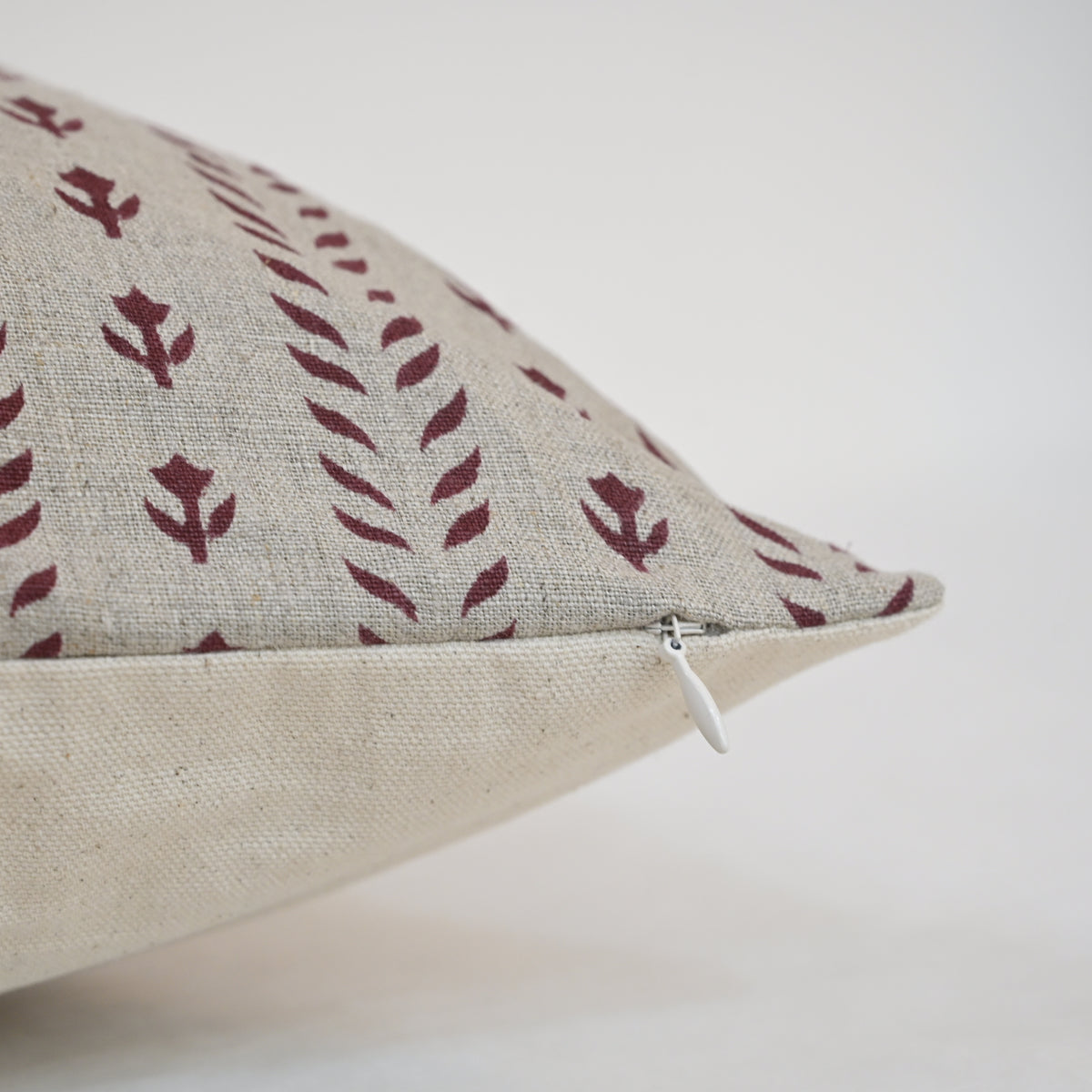 Alexa Maroon Linen Block Print Pillow Cover