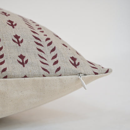 Alexa Maroon Linen Block Print Pillow Cover