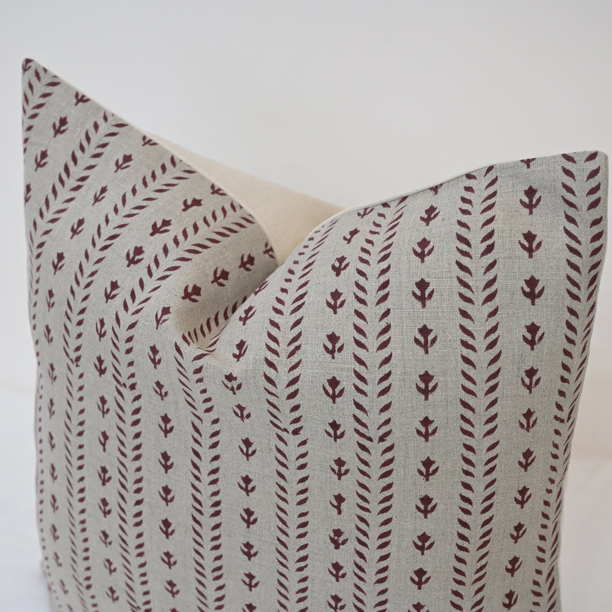 Alexa Maroon Linen Block Print Pillow Cover